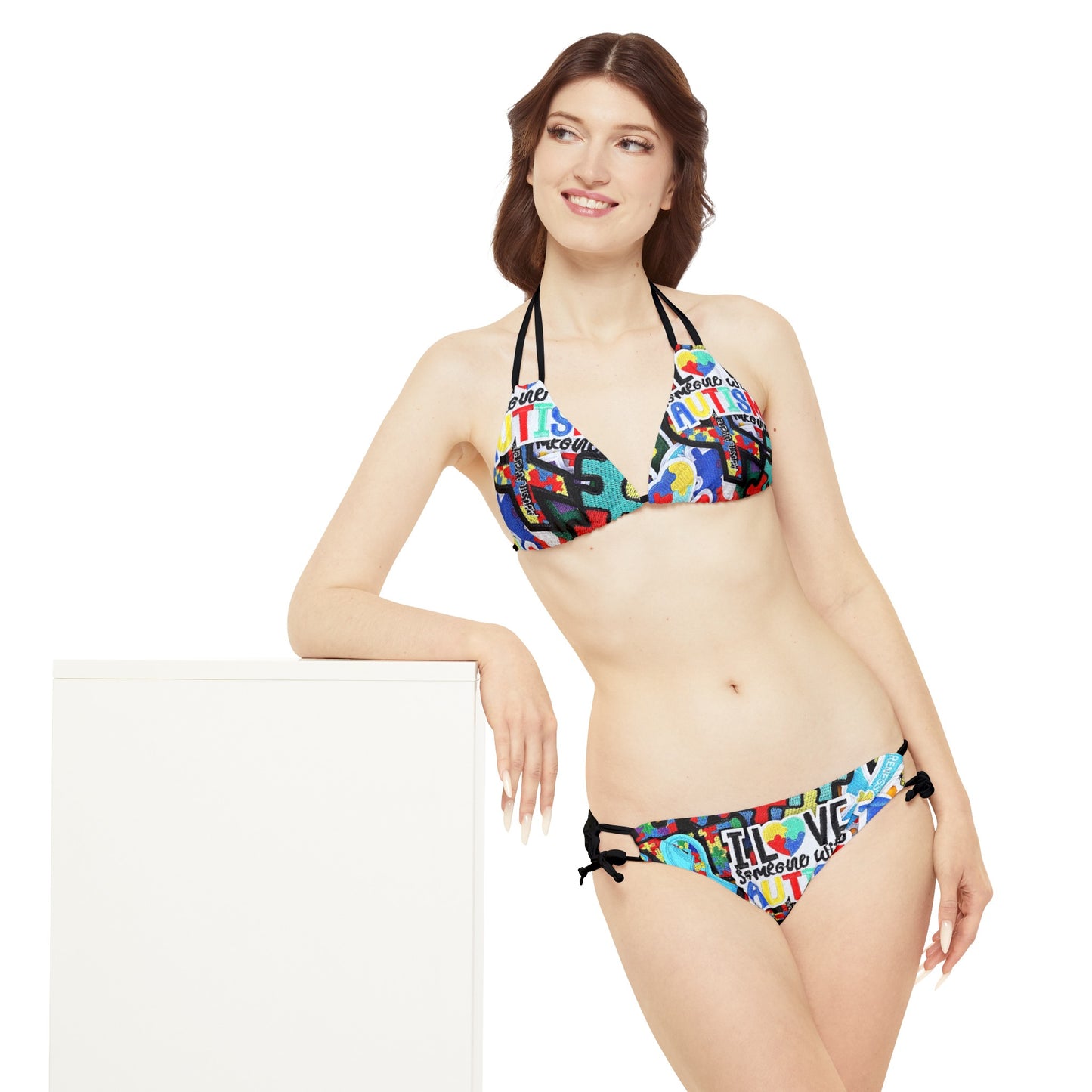 Strappy Bikini Set (AOP) I love someone with Autism
