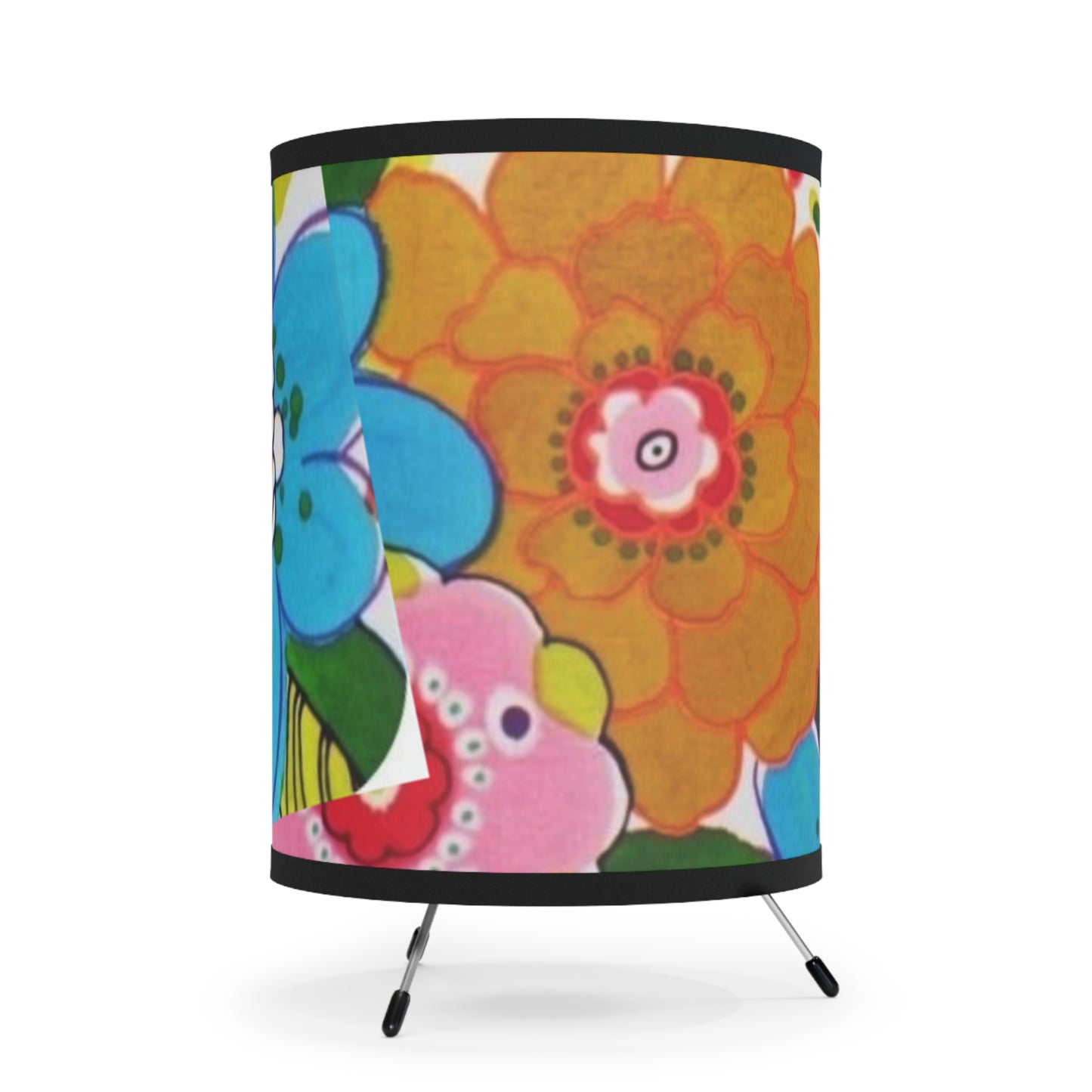 Groovy Blue & orange flowers Tripod Lamp with High-Res Printed Shade, US\CA plug