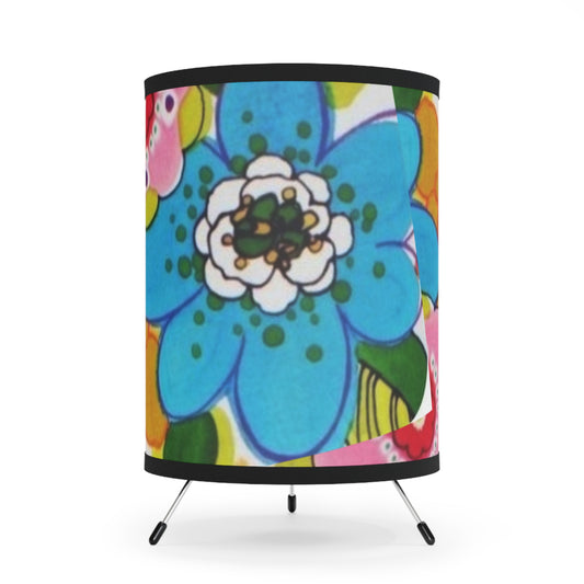 Groovy Blue & orange flowers Tripod Lamp with High-Res Printed Shade, US\CA plug