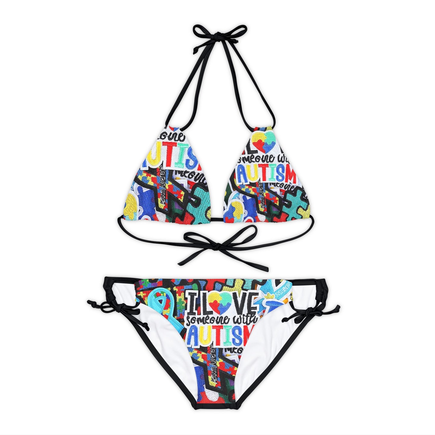 Strappy Bikini Set (AOP) I love someone with Autism
