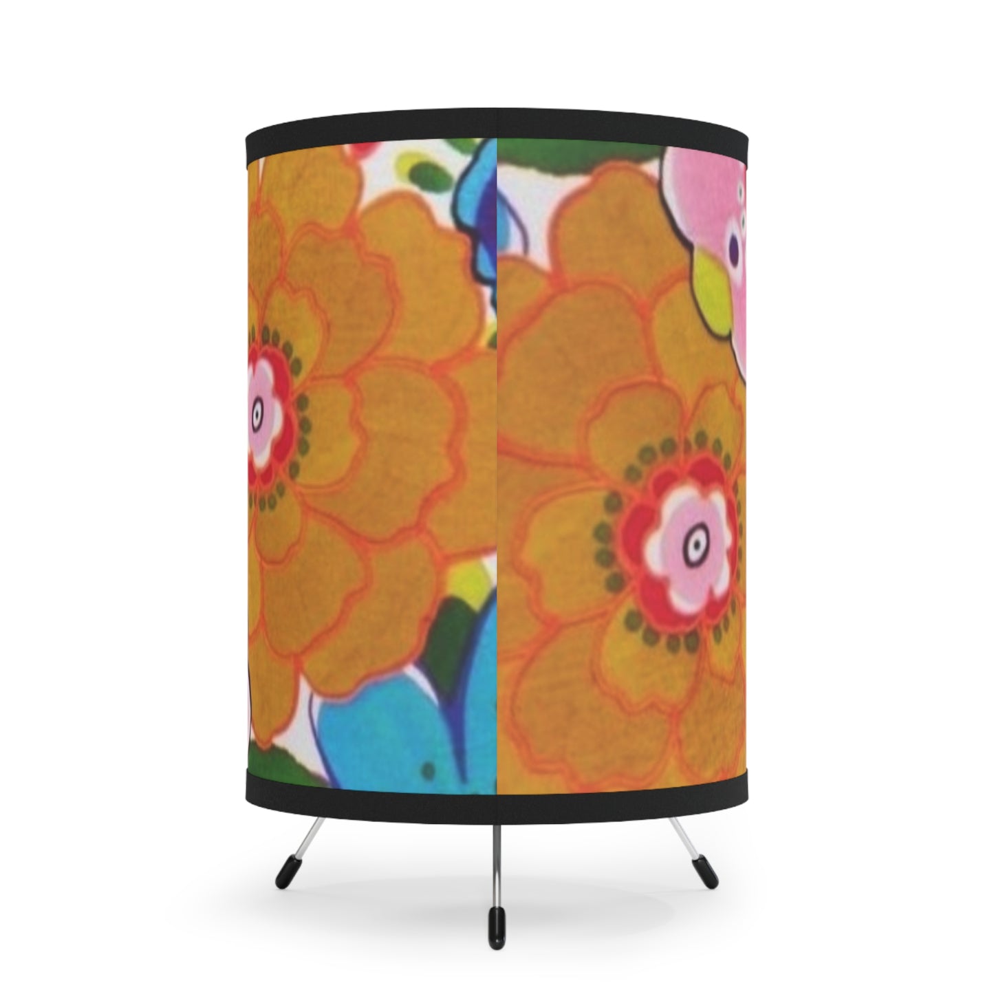 Groovy Blue & orange flowers Tripod Lamp with High-Res Printed Shade, US\CA plug