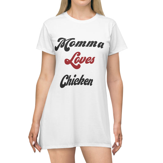 T-Shirt Dress (AOP) Momma Loves Chicken