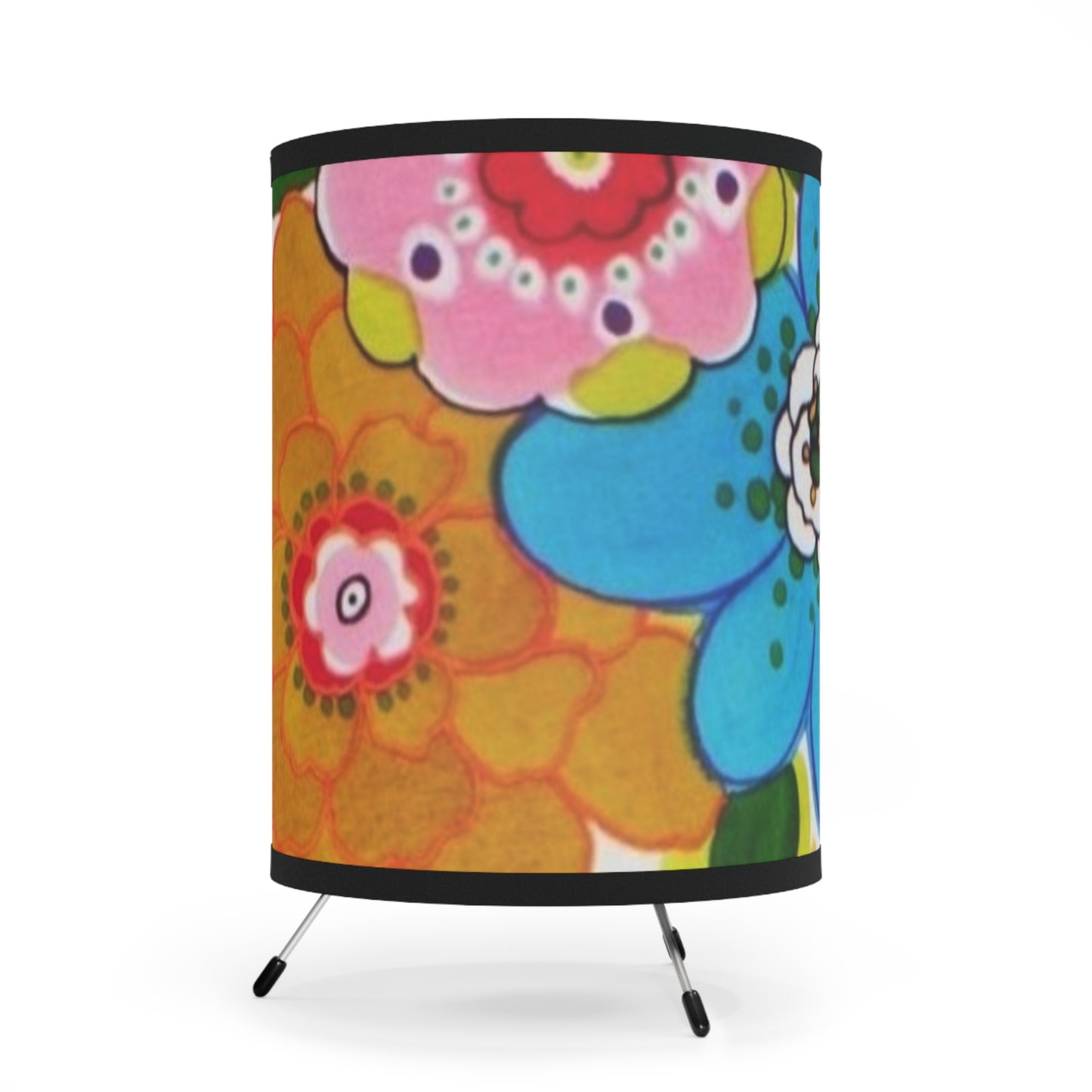 Groovy Blue & orange flowers Tripod Lamp with High-Res Printed Shade, US\CA plug