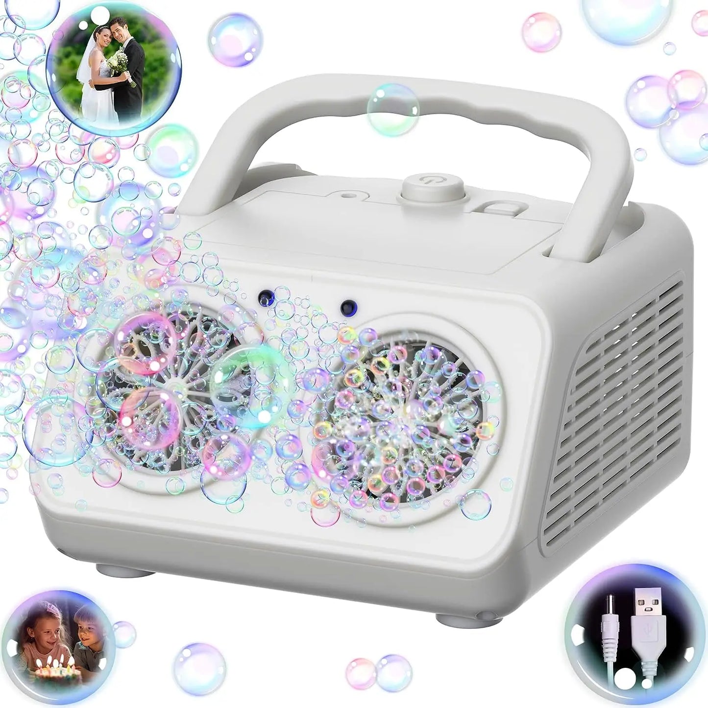 AWESOME Automatic Bubble Machine Upgrade Bubble Blower with 2 Fans,50000+ Bubbles Per Minute Bubbles for Kids Portable Bubble Maker