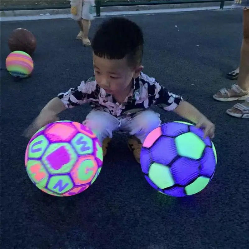 Kids Luminous Bouncy Ball Toys Novelty Light Inflatable Ball Football Basketball  Outdoor Sports Toy For Children Game Gifts